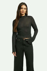 Novelty Ribbed Turtleneck Long Sleeve - Washed Black