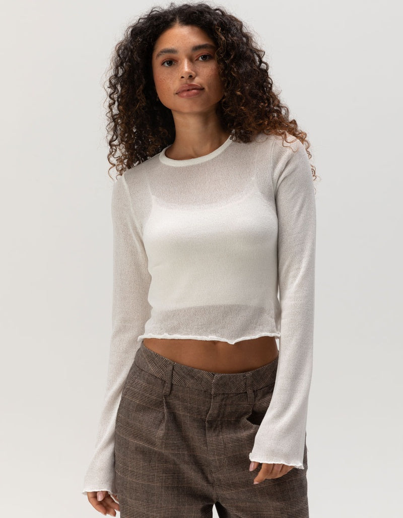UNLENS  アンリアン　sheer knit crew neck tops Women See Through T-Shirt Crew Neck Sheer Mesh Knit Sweater