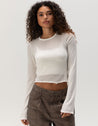 Sheer Knit Long Sleeve Top - White