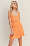 Orange Pleated Rib Mini Dress